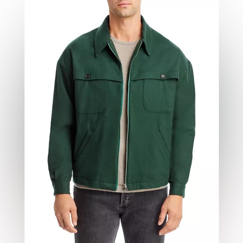 Winnie Wool Blend Flannel Blouson in Green NEW